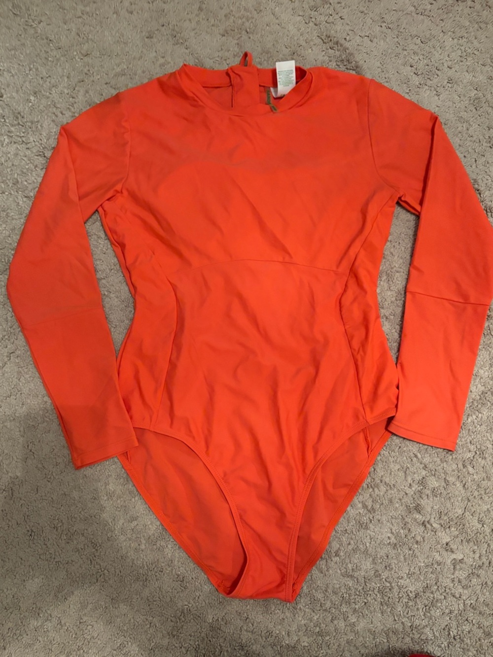 Long-Sleeve One-Piece Swimsuit in Bright Orange